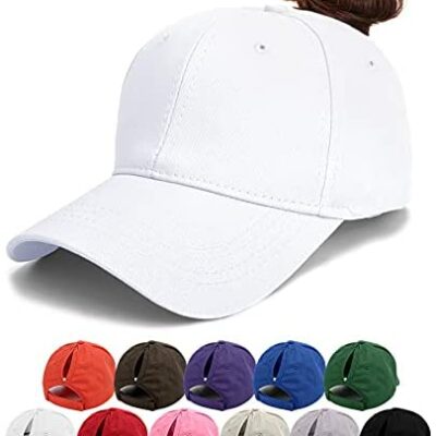 BLURBE Casquette de Baseball pour Femme - Casquette de Baseball Queue de Cheval, Casquette de Baseball Réglable en Queue de Cheval Protection Solaire Chapeau Plat Casquette de Sports de Plein Air