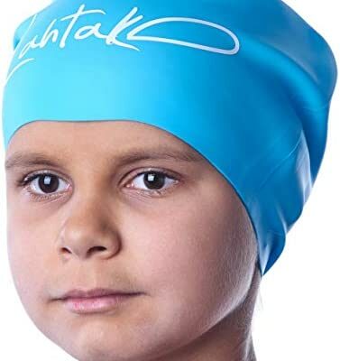 Bonnet de bain pour enfants pour cheveux longs - Bonnet de bain pour filles, garçons, adolescents avec longues boucles, tresses, dreadlocks - Imperméable et hypoallergénique 100 % silicone