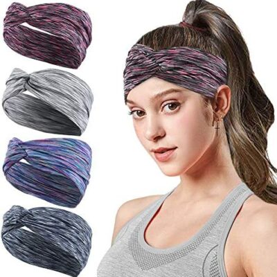 HHOOMY Lot de 4 bandeau pour femme bandeau croisé bandeau rétro élastique bandana élastique hydratant bandeau torsadé mignon accessoires de cheveux