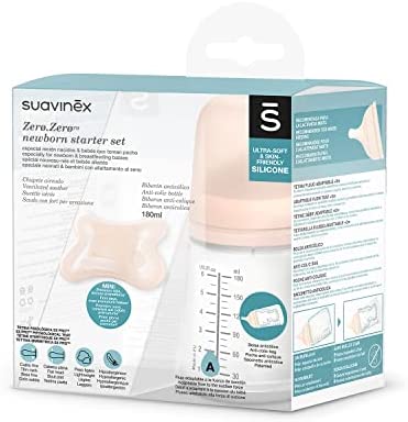 Suavinex, kit de démarrage zéro zéro.ZERO ZERO Biberon Anti-Colique 180 ml avec Tétine Spécial Allaitement + Tétine ZERO ZERO, Tétine Néonatale Mini Taille (-2 à 2 mois) avec Tétine Symétrique SX Pro