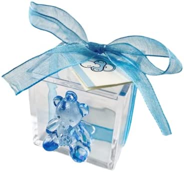 25 Boites Nounours pour Dragées ou Bonbons Cubes Bonbonnière Urne Baptême Garçons Filles + Rubans + 25 Étiquettes Cadeaux Naissance Baby Shower Cérémonie Fête Enfants