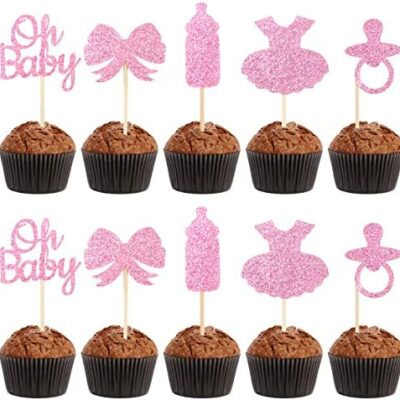 30 Pack Baby Shower Cupcake Décoration Paillettes Rose Gâteau Décoration Baby Shower Oh Girl Anniversaire Eucharistie Baptême Accessoires Décoratifs Cadeau