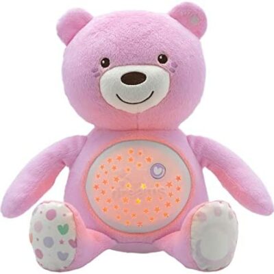 Chicco First Dreams Baby Bear Ours en Peluche Musical, Veilleuse Lumineuse avec Effets de Lumière et Mélodies Relaxantes - Jouet Bébé 0+ Mois - Rose