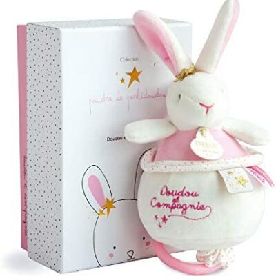 Doudou et Compagnie - Couette Boîte à Musique pour Bébé Fille - Lapin Étoile - Rose - 17 cm - Pelidoudou - DC3519