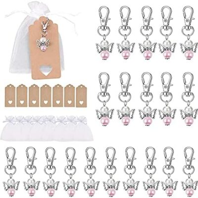 Dzsomt Cadeaux de mariage 20 Pcs Cadeau Porte-clés Ange Baptême Cadeau Ange Décoration Baptême Cadeau Eucharistie Fille Cadeau de Mariage avec Organza Sac Dur Kraft