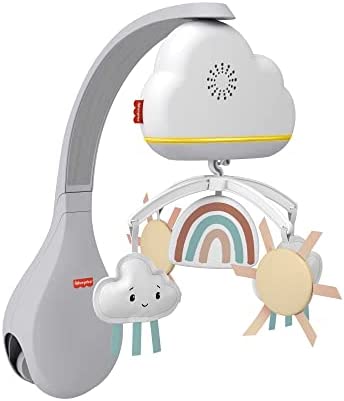 Fisher-Price Téléphone arc-en-ciel 2 en 1 - Veilleuse musicale - Mélodies et sons apaisants - Éléments suspendus en peluche - Cadeau de naissance, HBP40