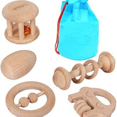 Jouets musicaux pour bébé Maracas Hochet en bois Montessori - Jouets pour bébé 3 mois Eco Baby Wake Up Toy Shake pour la préhension et la dentition.cadeau d'anniversaire de jouet d'instrument de musique de bébé