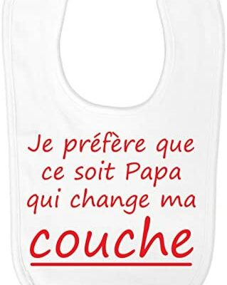 Boutique KKO - Bavoir Humoristique Papa Changement de Couche Pour Futur Papa, Nouveau-né - 100% Coton - Imprimé Français - Coupe Classique, Bouton Pression - 31 x 21 cm