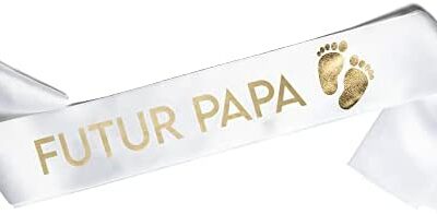 Ceinture de futur papa OMISS blanc et or - ceinture de douche de bébé ou de fête de naissance (futur papa)