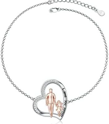 Père fille collier S925 argent Sterling coeur pendentif chaîne père fille bijoux cadeau dames fille