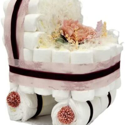 VILAER Diaper Cake, Modèle Poussette, Cadeau Original Nouveau-né Avec 55 Couches Dodot Sensitive, Taille 2 (4-8kg) (Rose)