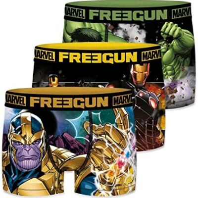 Boxer Homme Iron Man, Hulk, Boxer Homme, Marvel, Support Antidérapant et Respirant (Lot de 3)