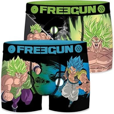 FREEGUN Boxer Homme Broly, Gogeta, Slip Homme, Dragon Ball Broly, Anti-Rides Respirant (Lot de 2)