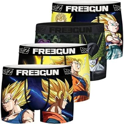 FREEGUN Boxer Homme Dragon Ball Z, Boxer Homme Sangoku, Vegeta, Original et Stretch (Lot de 4)