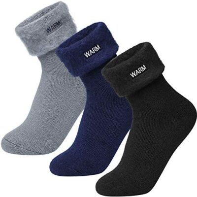 Homealexa 3 paires de chaussettes thermiques pour hommes, chaussettes d'hiver en tricot avec éponge à l'intérieur, chaussettes d'hiver épaisses et douces chauffées, longueur cheville