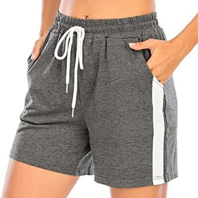 Short en coton Short de sport pour femme Blanc Rayé Fitness Jogging Gym Yoga Pantalon Pyjama d'intérieur Décontracté Lâche Élastique Confortable