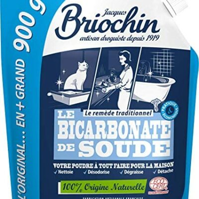 Jacques Briochin Bicarbonate de Soude ECOCERT 900g Grand Format - Fabriqué en France - Nettoyant Naturel Multi-Surfaces, Anti-Odeur - Sachet Refermable avec Bouchon à Visser