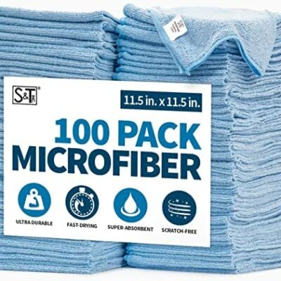 Tech 958201 Lot de 100 chiffons de nettoyage réutilisables en microfibre non pelucheux pour la maison, la cuisine et la voiture Bleu clair