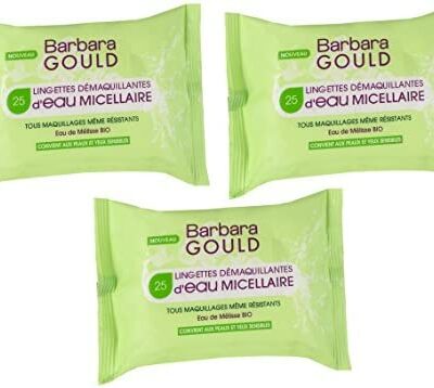 Barbara Gould Lingettes nettoyantes avec eau micellaire, peau et yeux sensibles, 25 sachets, lot de 3