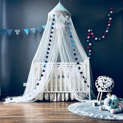 Moustiquaire, Couvre-lit Moustiquaire Rideau Pour Bébé Enfants Avec Étoile Lumineuse Couvre-Lit Net, Princesse Lit Tente Décoration - Bleu