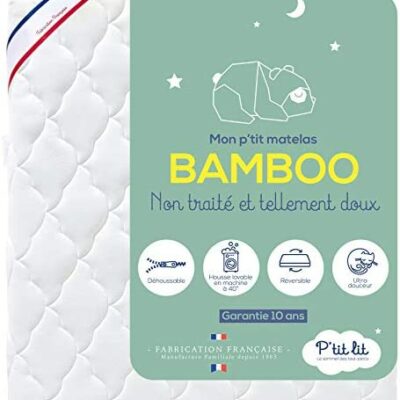 P'tit Lit - Matelas berceau en bambou - 60x120 cm - Viscose douce et absorbante - Non traité chimiquement - Déhoussable - Oeko Tex® - Fabriqué en France