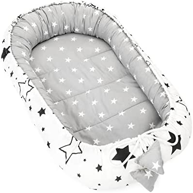 Réducteur de Berceau 90x50 cm - Sangle Bébé Wedge Oeko-tex Cotton Star Blanc Cassé pour Cocoon Crib