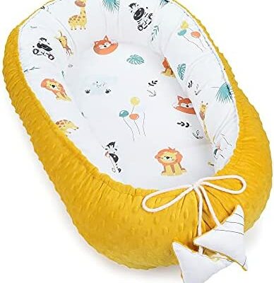 Réducteur de Berceau 90x50 cm - Matelas Cocoon Berceau Baby Nest Cotton avec Minky Caramel Safari