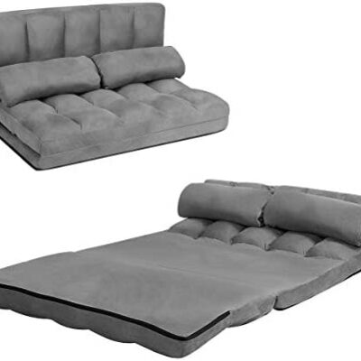 COSTWAY Canapé de Sol Réglable, Canapé-Lit Pliant 6 Positions avec Housse en Tissu Amovible, Daim Durable et 2 Oreillers pour Chambre/Salon/Balcon, Max 150kg (Gris)