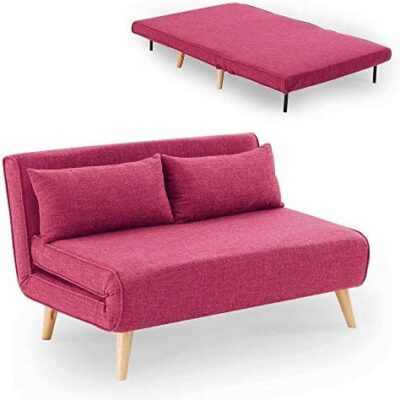 Deco In Paris banquette convertible 2 places en tissu rouge tonka