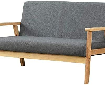 Dripex Canapé 2 Places - Fauteuil de Salon Scandinave Moderne avec Cadre en Bois Surface en Tissu de Lin pour Petit Appartement Chambre Bureau Salon (Gris Foncé) Dimensions 113(L)*67(W)*75(H)cm