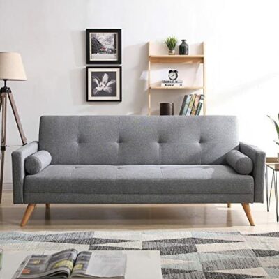 Factory Concept - Canapé 3 Places Scandinave Convertible Bois Gris - Canapé Droit Moderne en Tissu avec Accoudoirs - Coussin d'appoint Amovible - Largeur 209 cm - Confort, Design, Durabilité