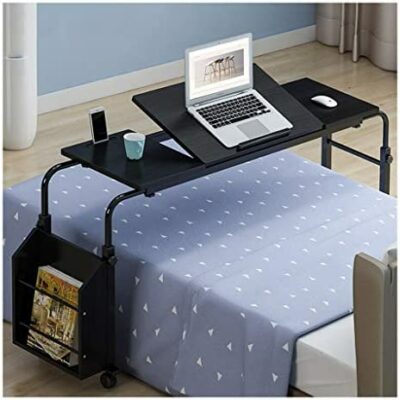 GUOQING Chambre à coucher, salon, canapé Bureau d'ordinateur facile à plier dans le lit et profiter d'une table de lit mobile confortable avec table d'appoint à roulettes (couleur : saule noir, taille : 120 cm)