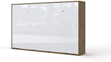 Invento Lit de chevet pliant mural horizontal Lit fonctionnel Armoire pliante Armoire avec lit pliant intégré Chambre d'amis Salon Chambre 120 x 200 cm (Chêne Country/Blanc brillant)