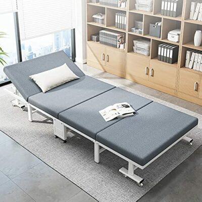 ZBYL Lit Pliant Extra avec Matelas en Mousse pour 1 Personne, Lit de Camping Portable Pliable avec Cadre en Métal Adulte, Lit Simple avec Roues, 190×60×30cm (dimensions: 190x60x30cm) Gris