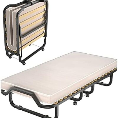 Lit pliant Costway avec matelas de 10 cm d'épaisseur, lit pliant supplémentaire de 90 x 200 cm avec roues, structure stable pour la maison, le bureau et le camping