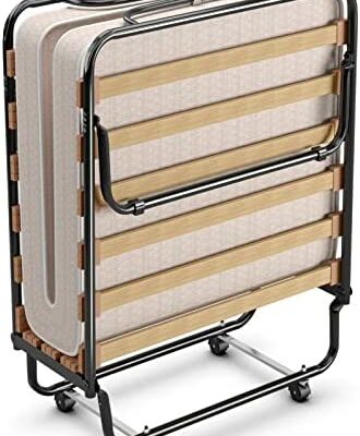 Lit pliant GOPLUS 183 x 80 cm avec mousse à mémoire de forme, lit d'appoint avec cadre en acier et 4 roulettes universelles, lit pliant pour invités, famille, camping