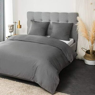 MOHAP Housse de couette 220x240cm + 2 taies d'oreiller 65x65cm Gris Parure de lit adulte 2 personnes 100 fils microfibre avec fermeture éclair