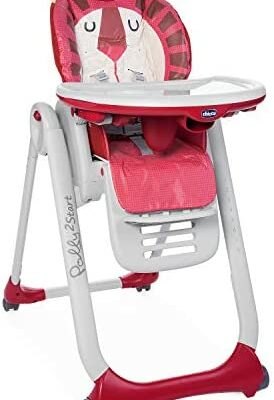 Chaise haute Chicco Polly 2 Start pour bébés de la naissance à 3 ans (15 kg), réglable, 4 roues, dossier entièrement inclinable à bascule et fermeture compacte - Lion