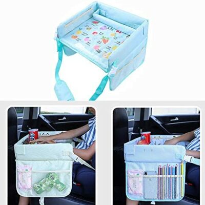 KUENG Support de voyage pour voiture Plateau de voyage pour enfants Bureau de voiture pour enfants Boîte de rangement pour siège de voiture Plateau de fruits de voyage pour enfants