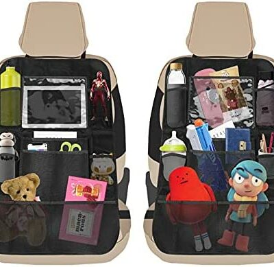 Luckits Sac de rangement pour siège arrière pour enfant, 2 coussins de rangement pour siège arrière, sac de rangement pliable pour siège arrière de voiture, protection de siège arrière avec support pour tablette à écran tactile, 9 sacs de rangement, noir