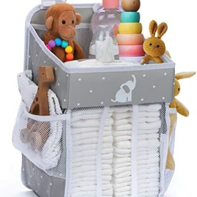 Panier à Langer Suspendu Cradle Star - Organisateur Essentiels pour Bébé - Rangement pour Couches avec Plusieurs Poches - 43 x 23 x 23 cm - Gris