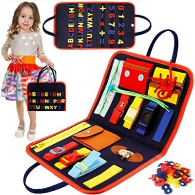 VIPNAJI Busy Board pour enfants, jeux Montessori pour apprendre la motricité fine, jouets éducatifs, tableau sensoriel éducatif, jouets de voyage en avion, tableau occupé portable, cadeaux pour enfants