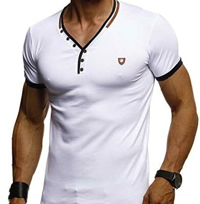 Leif Nelson LN1330 T-shirt d'été à col en V pour hommes en coton Slim Fit moderne Slim Fit à col en V à manches courtes Sweat à capuche