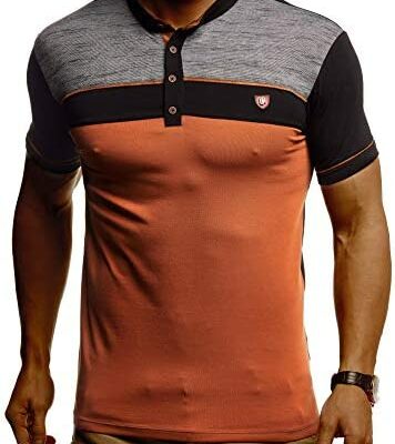 Leif Nelson LN1420 - T-shirt à col polo pour homme - Basiques d'été - Coupe slim - Manches courtes - Coton - Noir/blanc, noir/rouge/marron.  , L