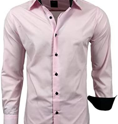 Mode Subliminal - Chemise Homme Easy Iron Col Deux Tons Couleur Unie Manches Longues Slim Fit Idées Cadeaux d'Affaires, Noël, Saint Valentin RN44