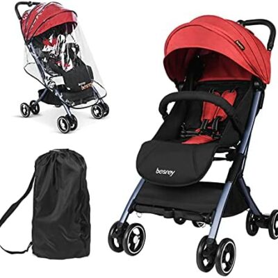 Poussette d'avion à canne de voyage compacte besrey, inclinable, multipositions, légère, pliable, avec harnais à 5 points, pour les bébés de la naissance à 36 mois, jusqu'à 15 kg (rouge)