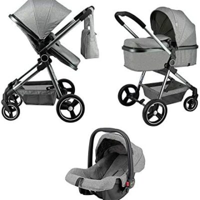 Star Ibaby City Plus Poussette 3 en 1 jusqu'à 22 kg avec siège auto groupe 0+, sac de maternité et couvre-pieds