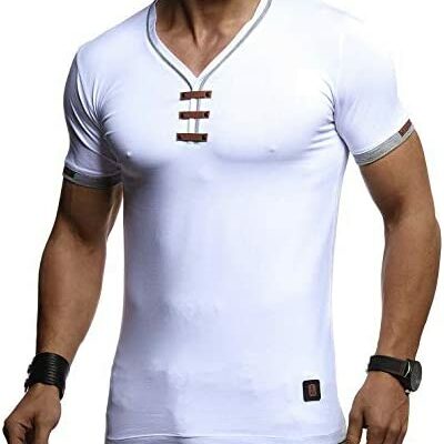 Leif Nelson LN4890N T-shirt d'été à col en V pour homme Blanc