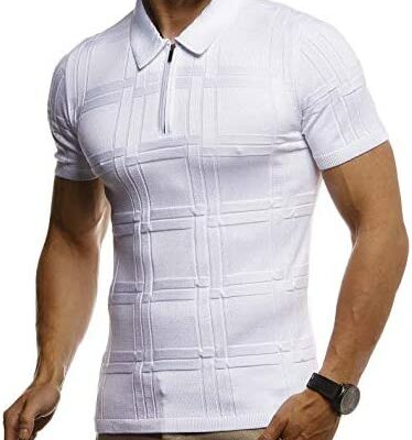 Leif Nelson LN7325 T-shirt basique à manches courtes et col polo pour homme Coupe ajustée en maille fine Blanc Noir