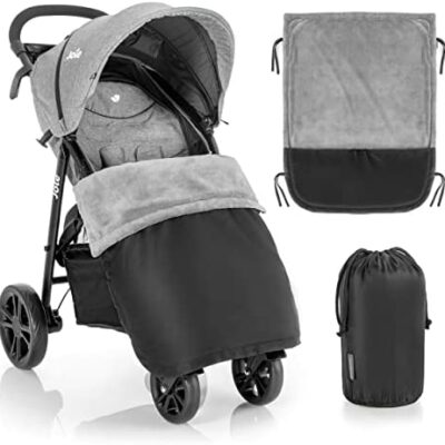 Housse de poussette universelle Zamboo - Housse de jambe imperméable, coupe-vent, poussette canne et fixation à 3 roues avec sac - Gris Noir